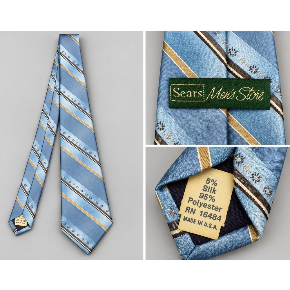 Vintage Sears Mens Store Blue Stripe Tie 95% Polyester 5% Silk USA 54x2.75